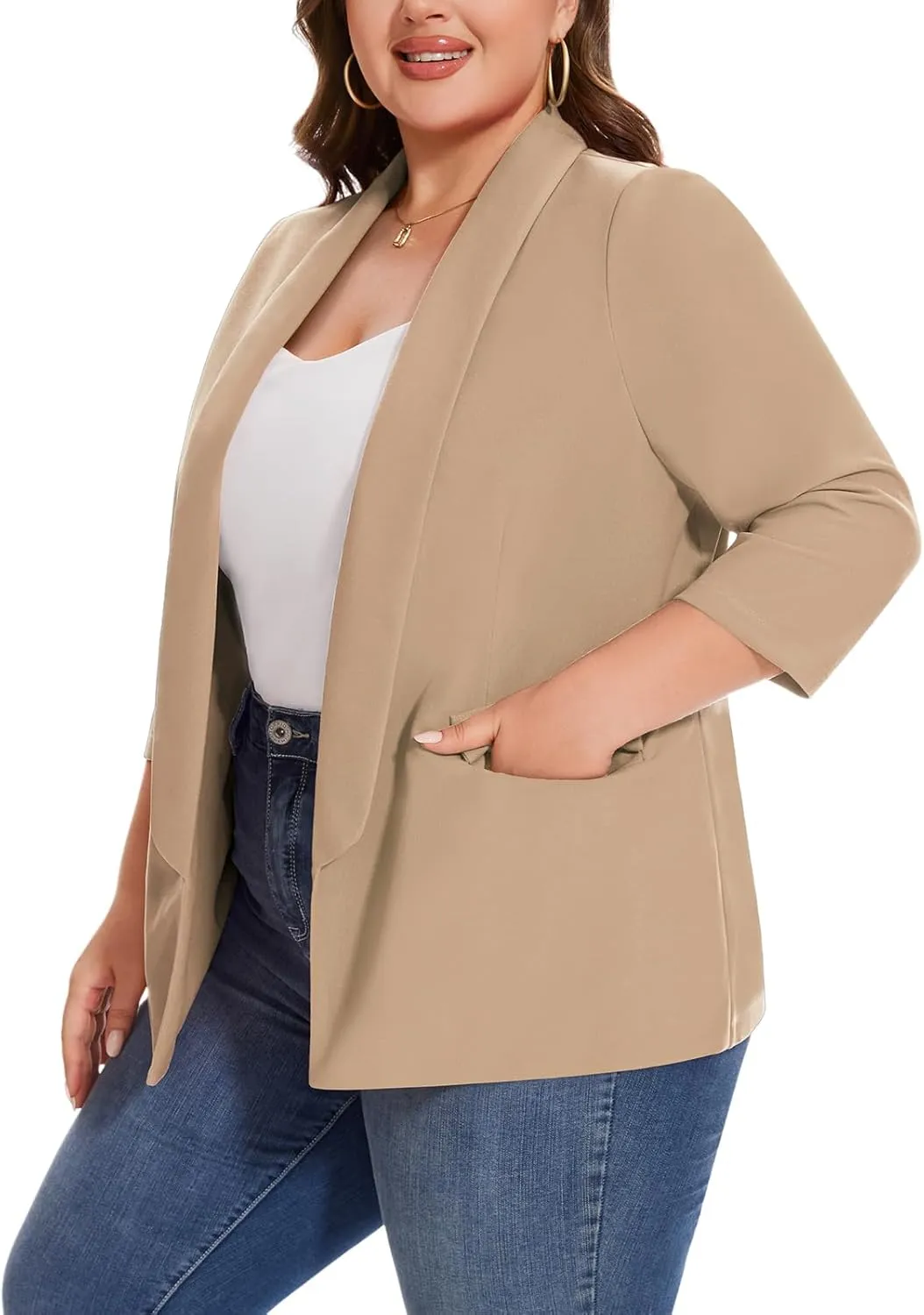 MINTLIMIT Plus Size Blazers for Women Casual Work Office 3/4 Sleeve Open Front Cardigan Suit Jacket Blazer with Pockets