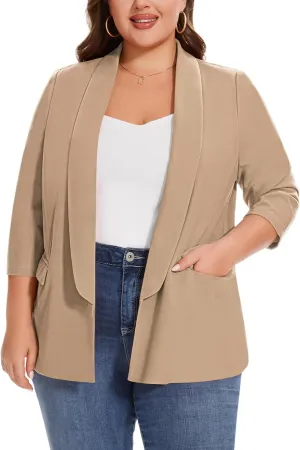 MINTLIMIT Plus Size Blazers for Women Casual Work Office 3/4 Sleeve Open Front Cardigan Suit Jacket Blazer with Pockets