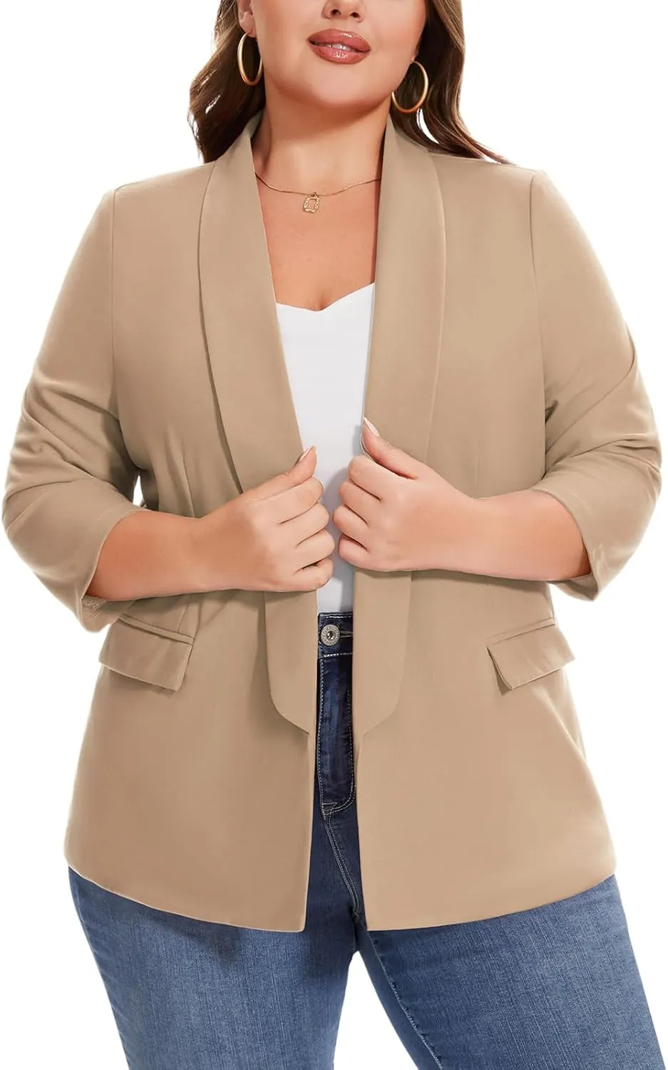 MINTLIMIT Plus Size Blazers for Women Casual Work Office 3/4 Sleeve Open Front Cardigan Suit Jacket Blazer with Pockets