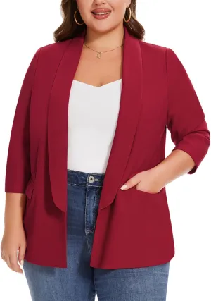 MINTLIMIT Plus Size Blazers for Women Casual Work Office 3/4 Sleeve Open Front Cardigan Suit Jacket Blazer with Pockets