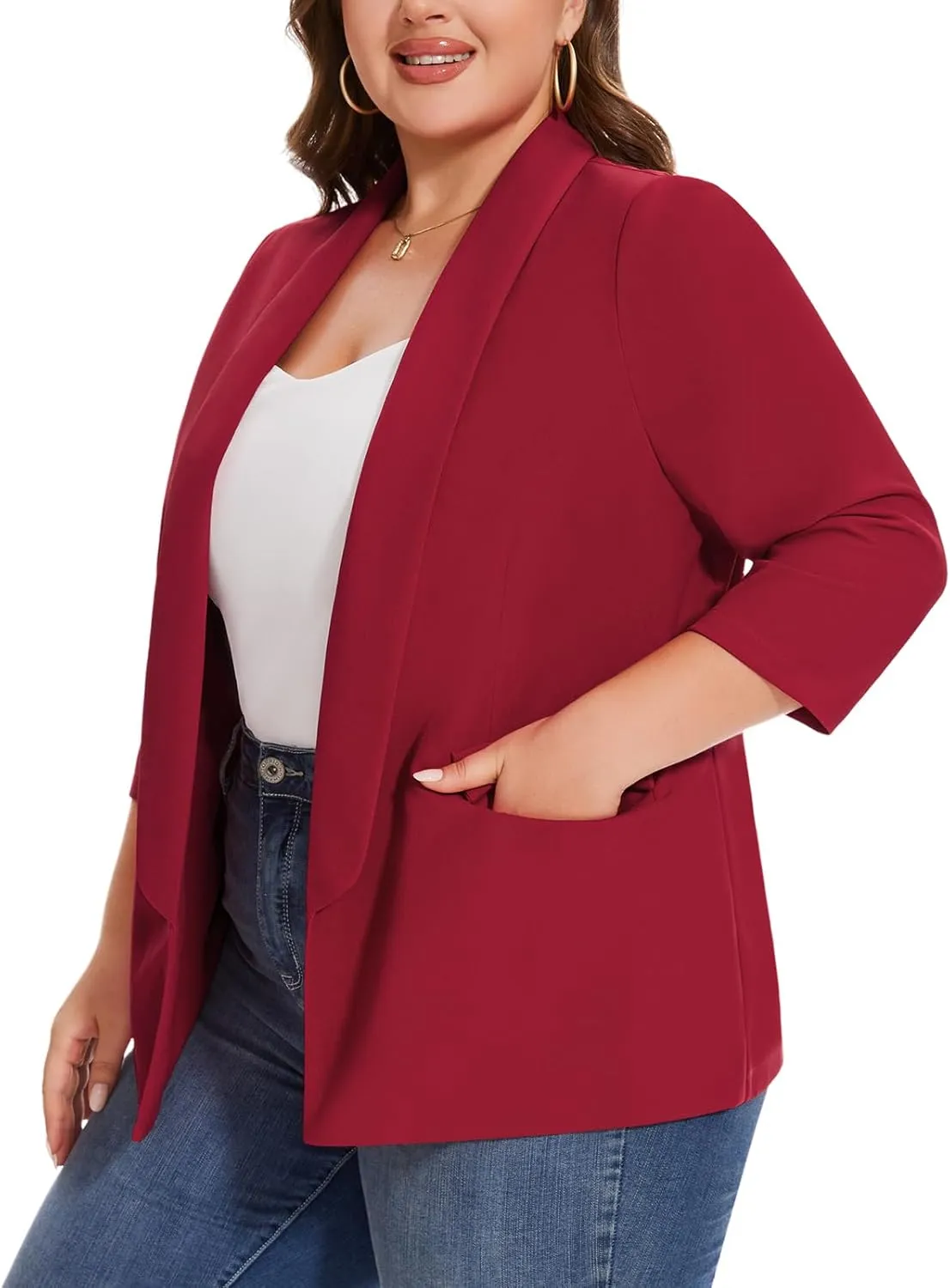 MINTLIMIT Plus Size Blazers for Women Casual Work Office 3/4 Sleeve Open Front Cardigan Suit Jacket Blazer with Pockets