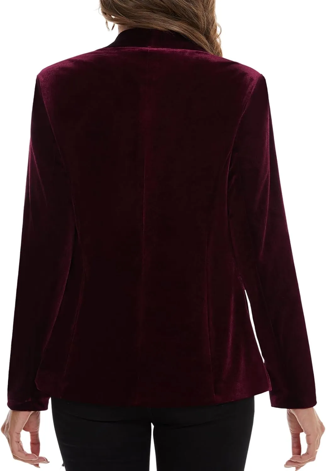 MINTLIMIT Women's Office Velvet Blazers Long Sleeve Shawl Collar 1 Button Open Front Lightweight Blazer Jacket with Pockets