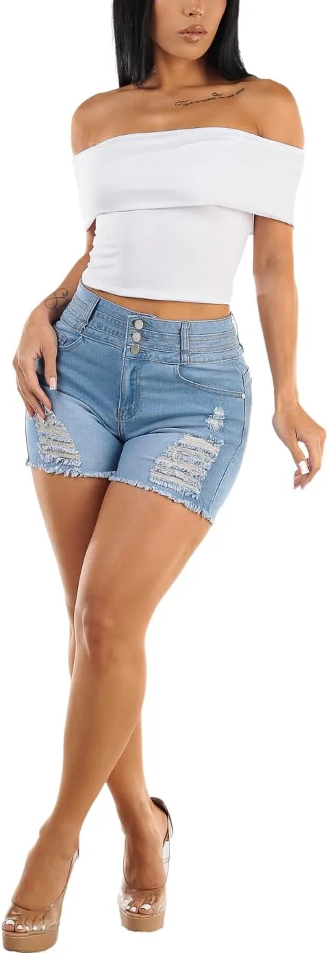 Moda Xpress Butt Lifting Denim Shorts for Women - Mid - High Waisted Shorts - Levanta Cola