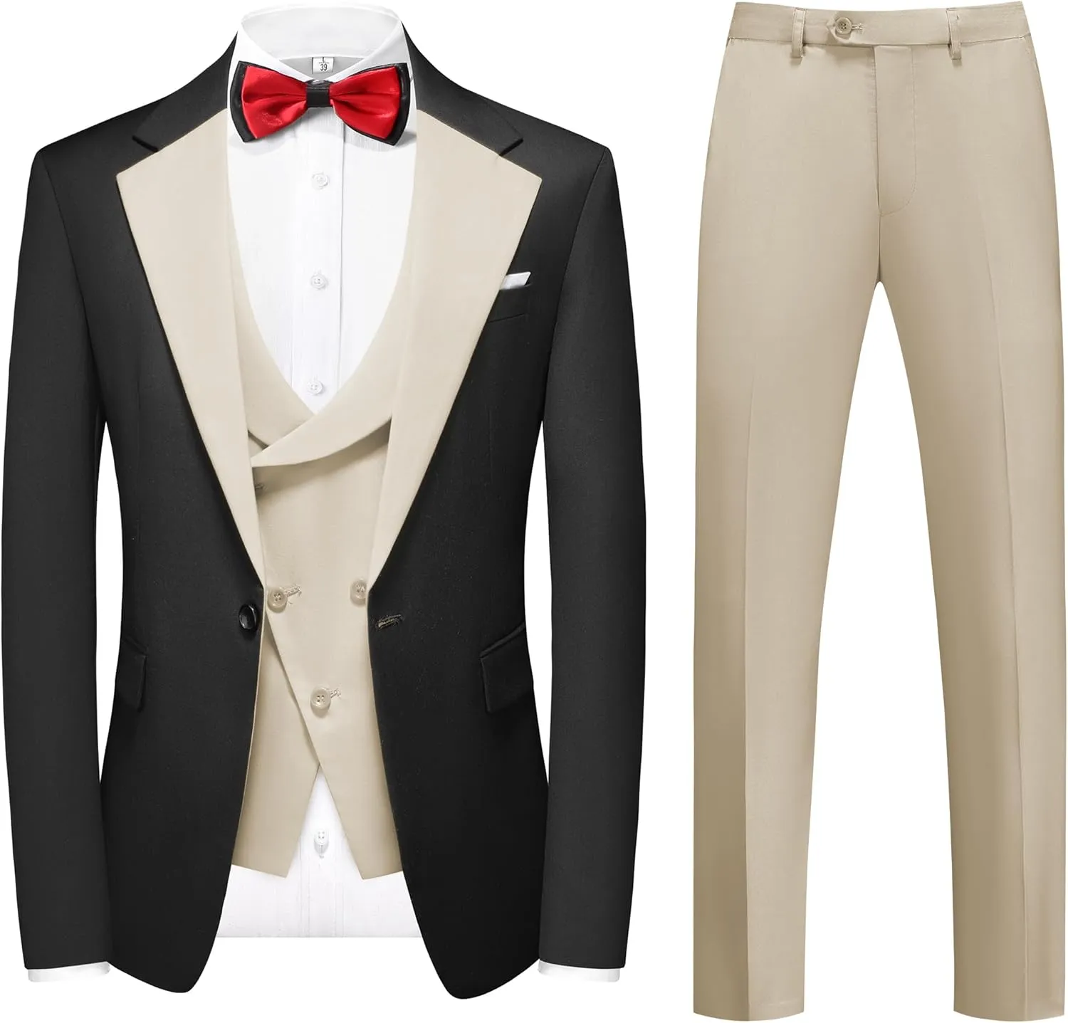 MOGU Mens 3 Piece Suits Slim Fit Tuxedo Suit Set Blazer Vest Pants for Wedding