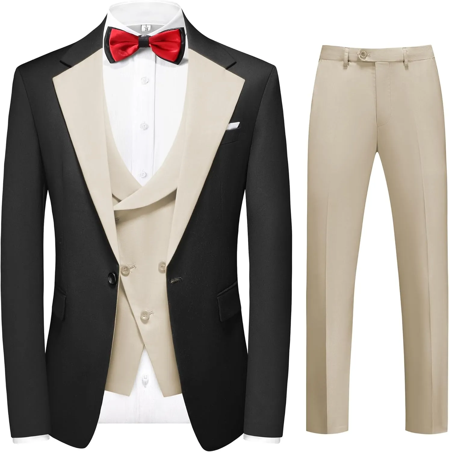MOGU Mens 3 Piece Suits Slim Fit Tuxedo Suit Set Blazer Vest Pants for Wedding