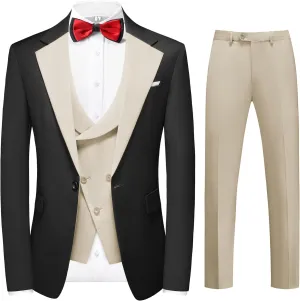 MOGU Mens 3 Piece Suits Slim Fit Tuxedo Suit Set Blazer Vest Pants for Wedding