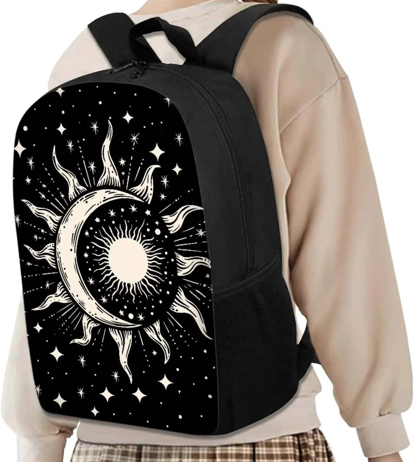 Moon Book Bags for Boys Girls Backpack with Lunch Box Large Capacity Easy Clean Matching Keychain Suit for Grade 7th 8th 9th Back to School Study Supplies 4Pcs
