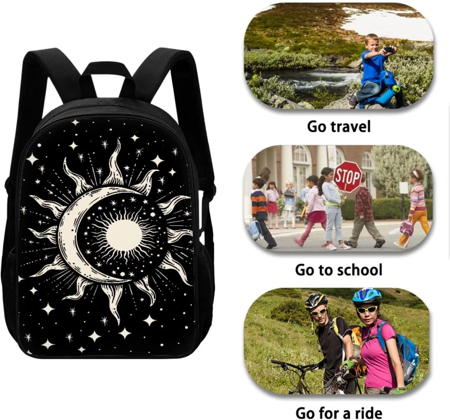Moon Book Bags for Boys Girls Backpack with Lunch Box Large Capacity Easy Clean Matching Keychain Suit for Grade 7th 8th 9th Back to School Study Supplies 4Pcs