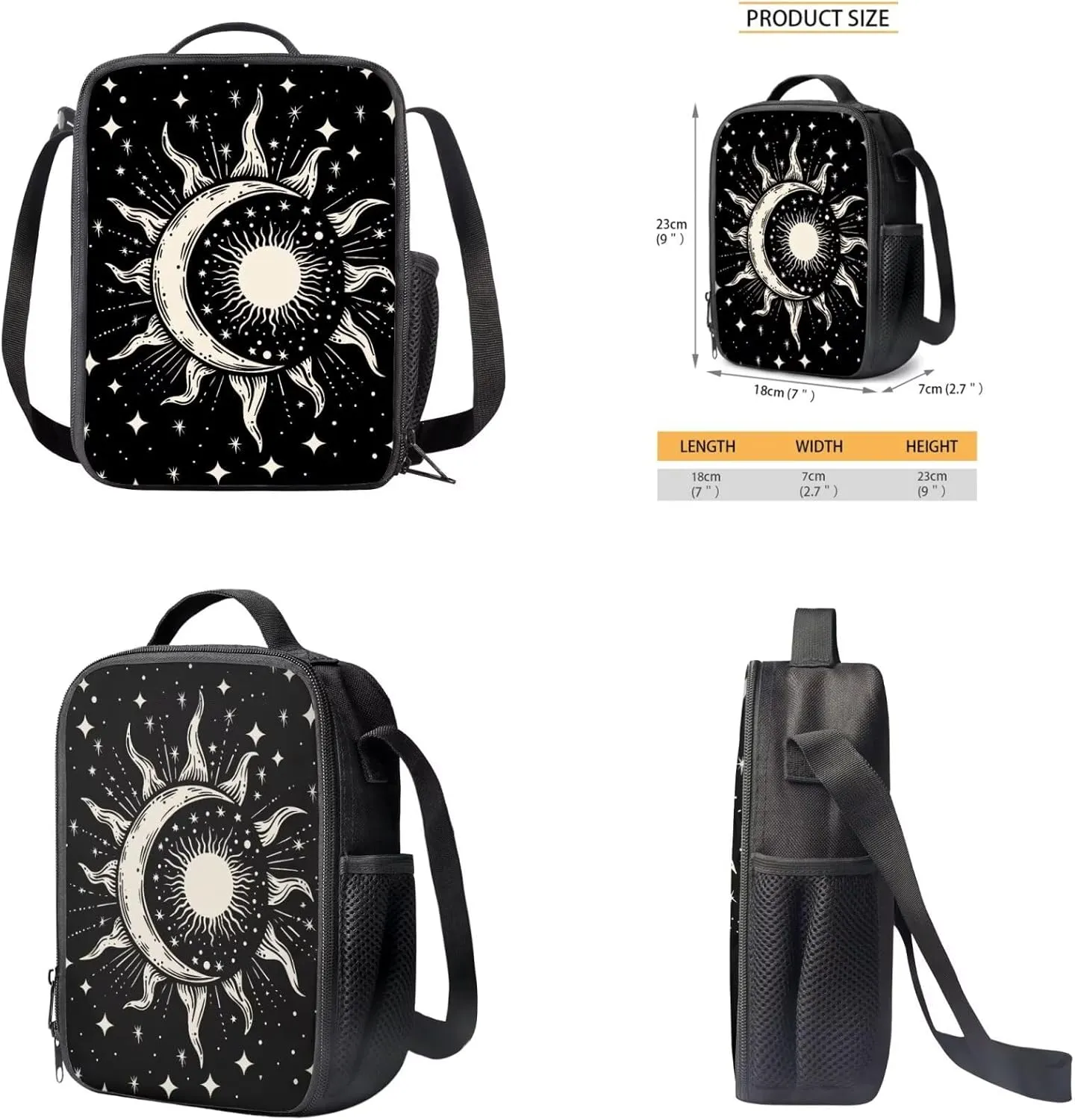 Moon Book Bags for Boys Girls Backpack with Lunch Box Large Capacity Easy Clean Matching Keychain Suit for Grade 7th 8th 9th Back to School Study Supplies 4Pcs