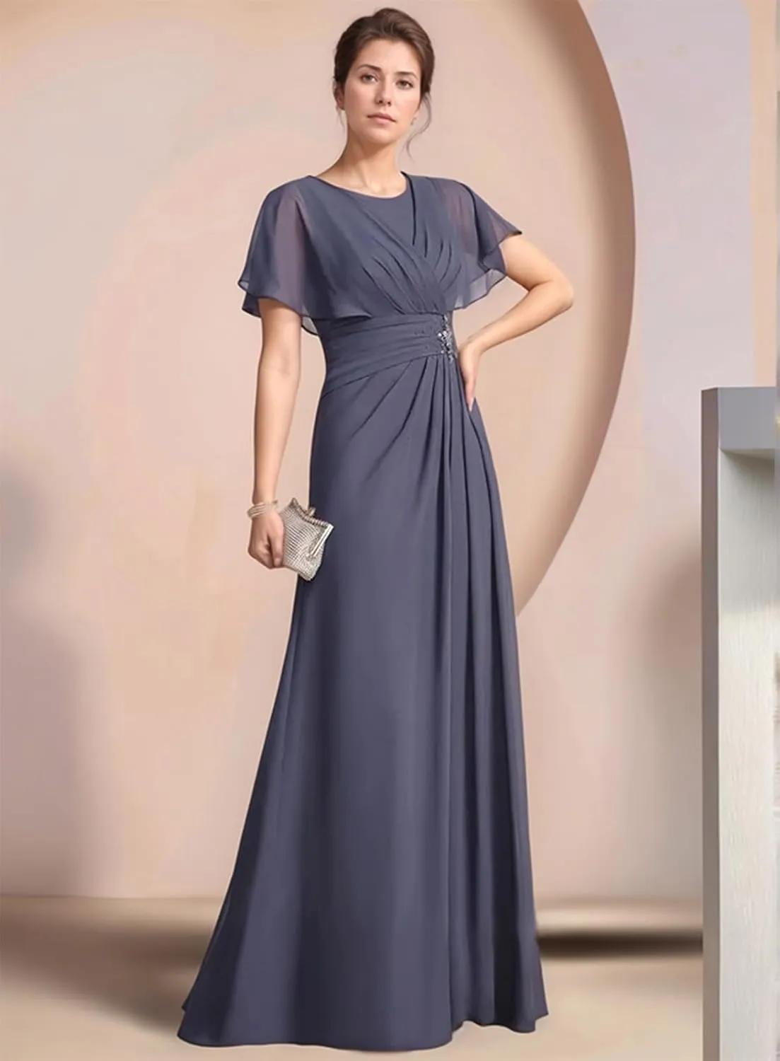 Mother of The Bride Dresses for Wedding with Sleeves Corset Chiffon Mother of The Groom Dress Formal Gown