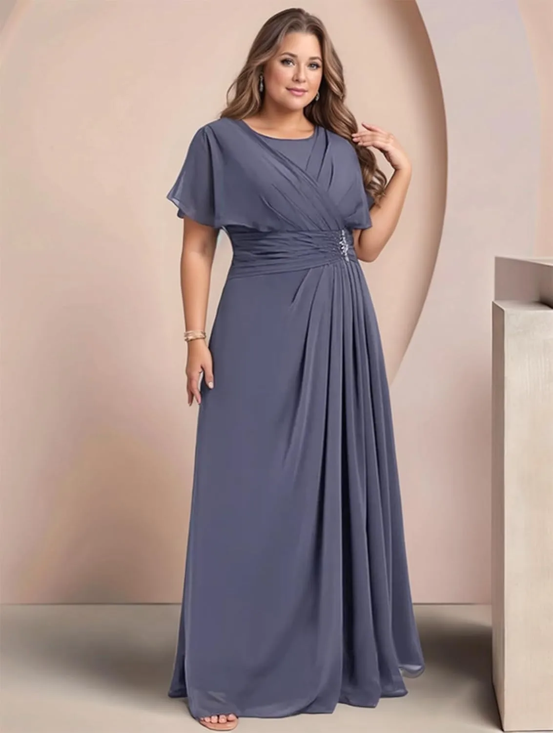 Mother of The Bride Dresses for Wedding with Sleeves Corset Chiffon Mother of The Groom Dress Formal Gown