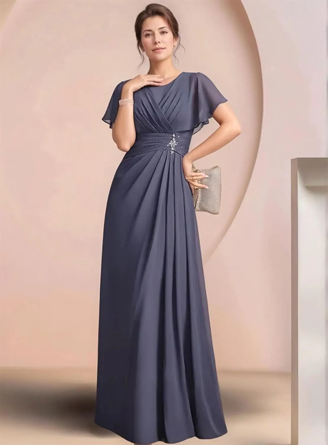 Mother of The Bride Dresses for Wedding with Sleeves Corset Chiffon Mother of The Groom Dress Formal Gown