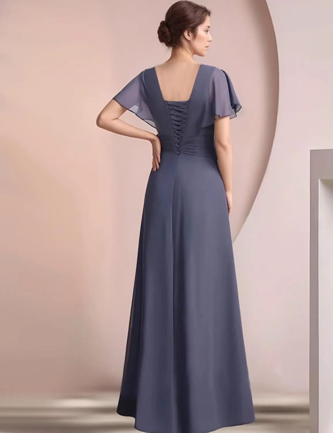 Mother of The Bride Dresses for Wedding with Sleeves Corset Chiffon Mother of The Groom Dress Formal Gown