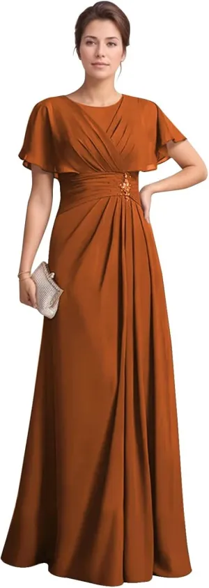 Mother of The Bride Dresses for Wedding with Sleeves Corset Chiffon Mother of The Groom Dress Formal Gown