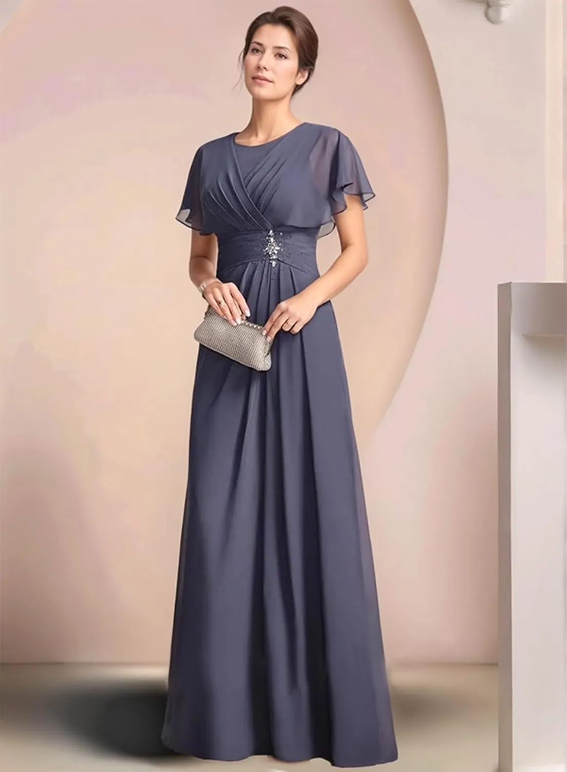 Mother of The Bride Dresses for Wedding with Sleeves Corset Chiffon Mother of The Groom Dress Formal Gown