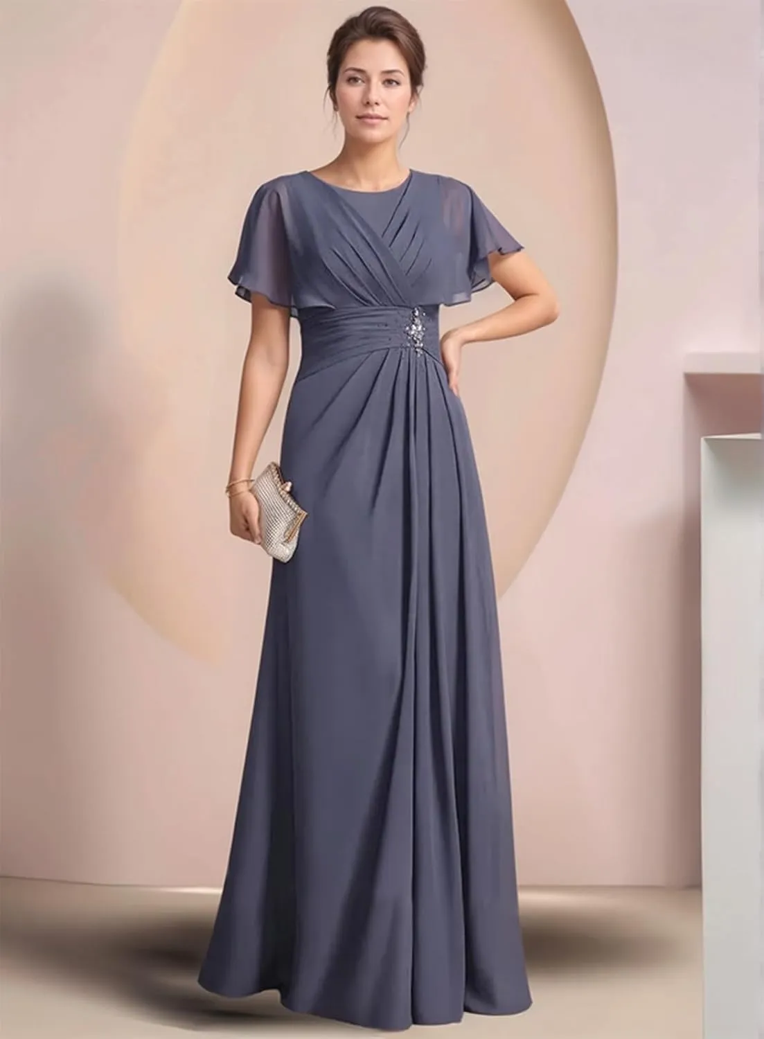 Mother of The Bride Dresses for Wedding with Sleeves Corset Chiffon Mother of The Groom Dress Formal Gown