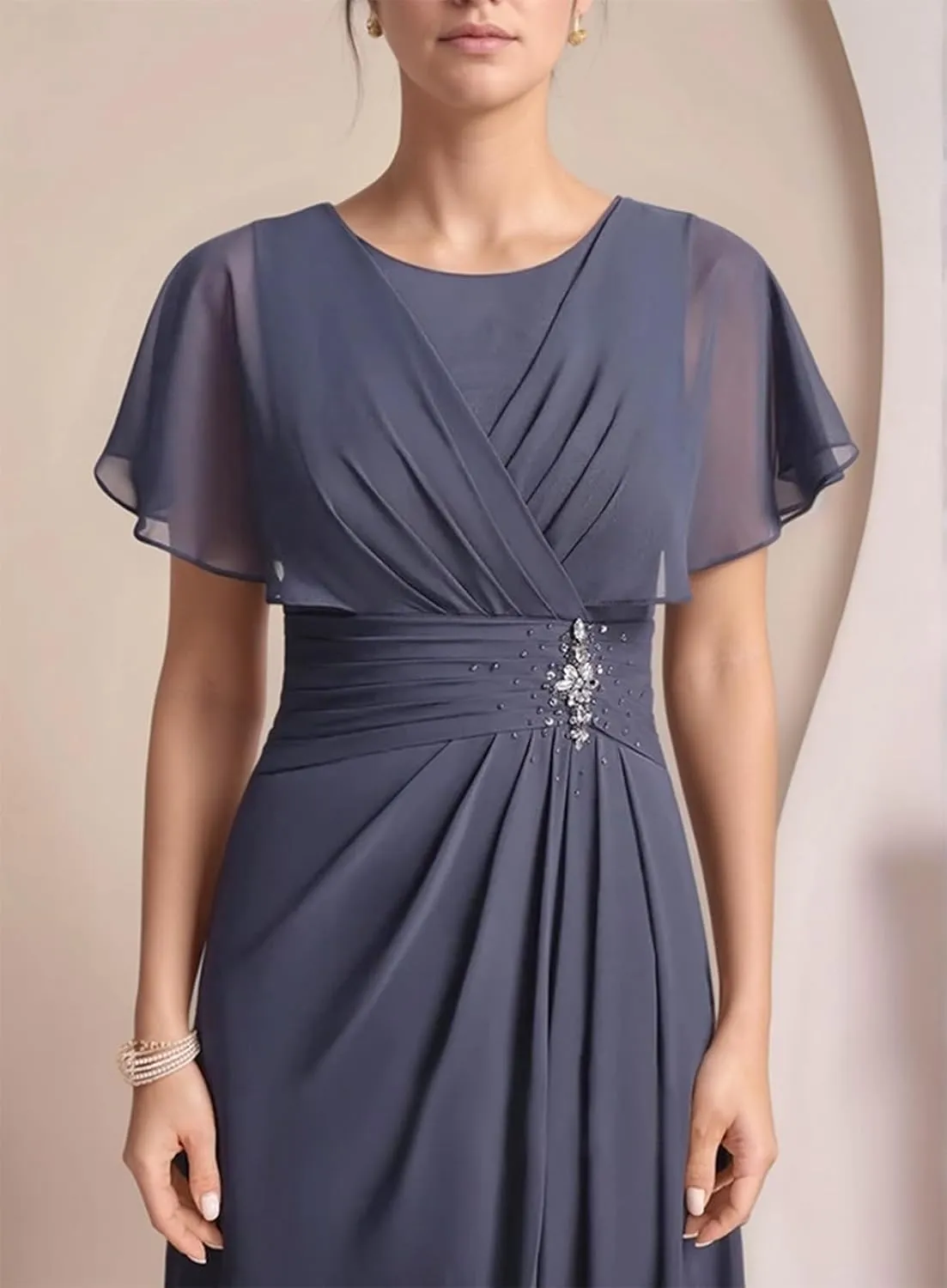 Mother of The Bride Dresses for Wedding with Sleeves Corset Chiffon Mother of The Groom Dress Formal Gown