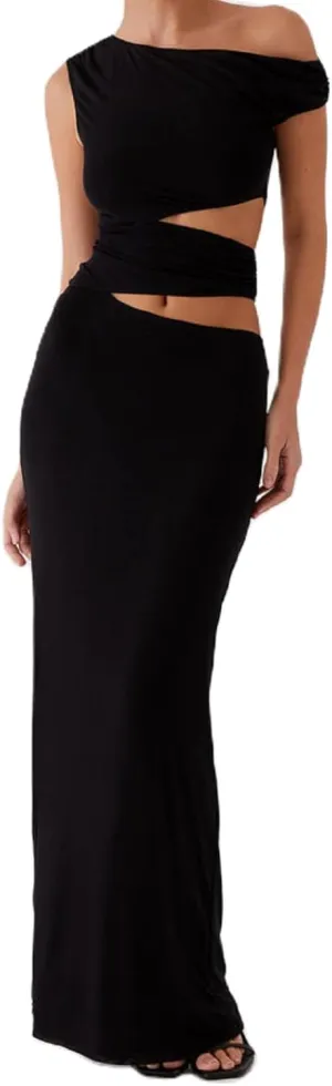 Muineobuka Women Sexy Cut Out Maxi Dress Backless V-Neck Hollow Out Spaghetti Strap Long Dress for Wedding Cocktail Party