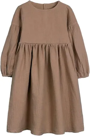 MYGBCPJS Little Girls Kid Cotton Linen Dress Toddler Baby Lantern Long Sleeve Button Down Dress Sundress Beach Party Clothes