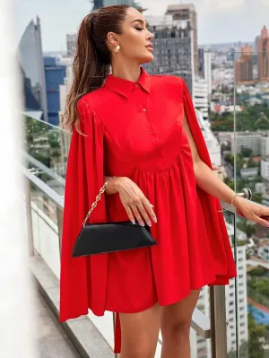 Navhao Dresses for Women Dress Women's Dress Cloak Sleeve Smock Dress Dress (Color : Red, Size : Large)