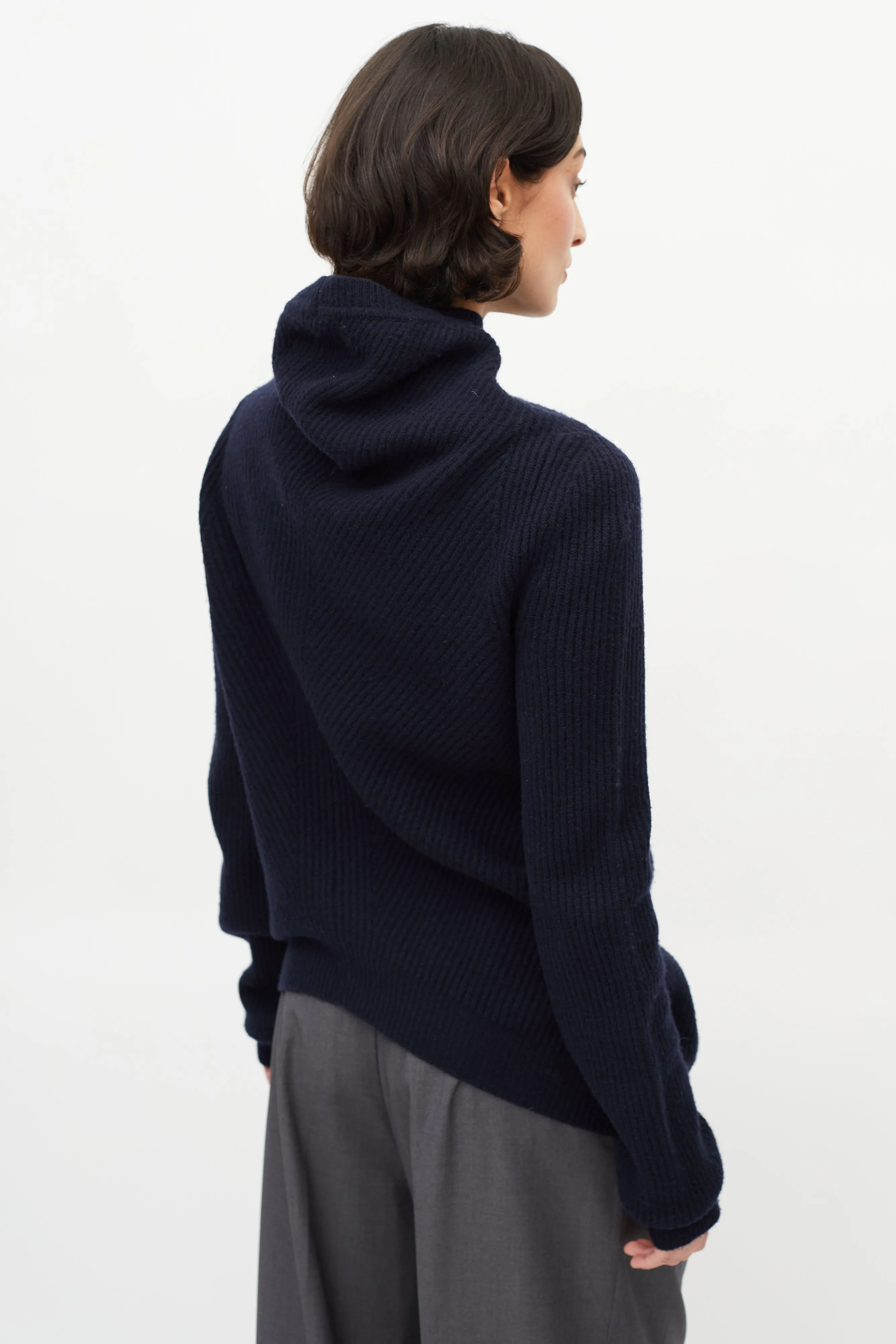 Navy Wool & Cashmere Asymmetrical Sweater