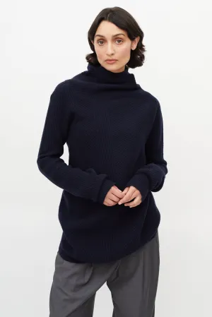Navy Wool & Cashmere Asymmetrical Sweater