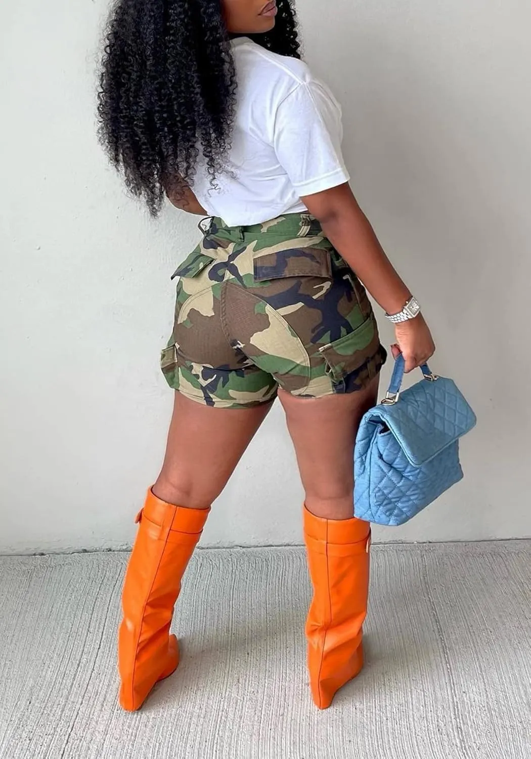 NRTHYE Womens High Waisted Camo Shorts Casual Trendy Short Pants Summer Shorts with Pockets