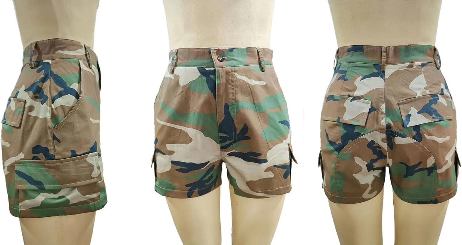 NRTHYE Womens High Waisted Camo Shorts Casual Trendy Short Pants Summer Shorts with Pockets
