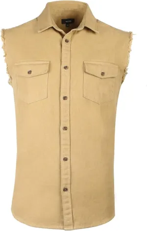 NUTEXROL Men's Sleeveless Denim/Cotton Shirt Biker Vest 2 Front Pockets