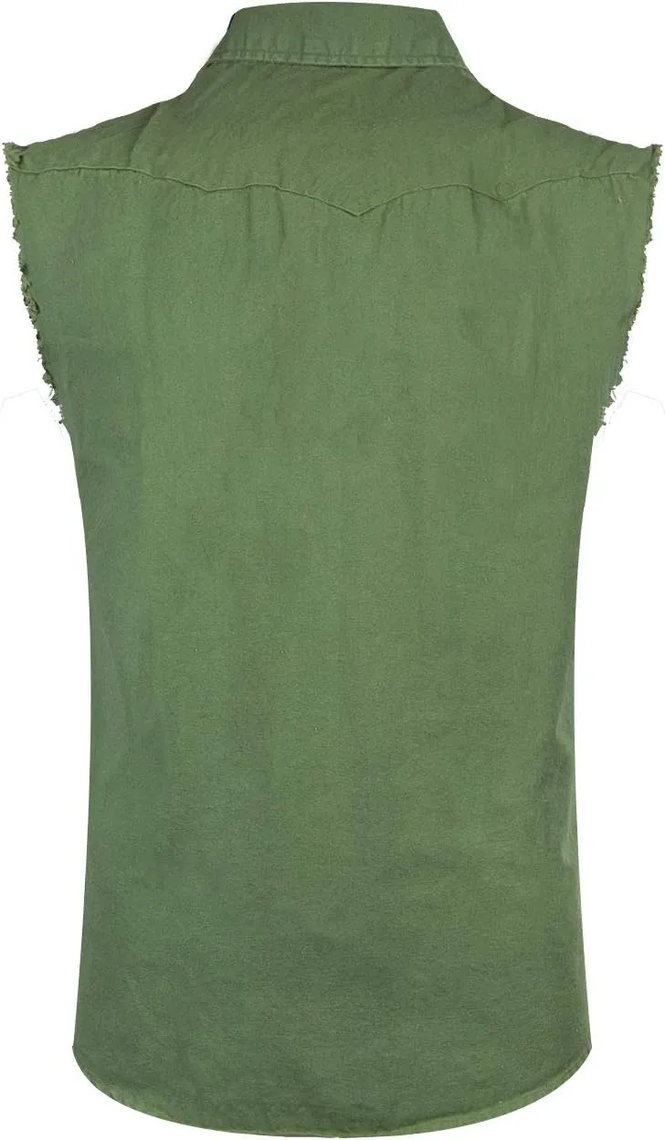NUTEXROL Men's Sleeveless Denim/Cotton Shirt Biker Vest 2 Front Pockets