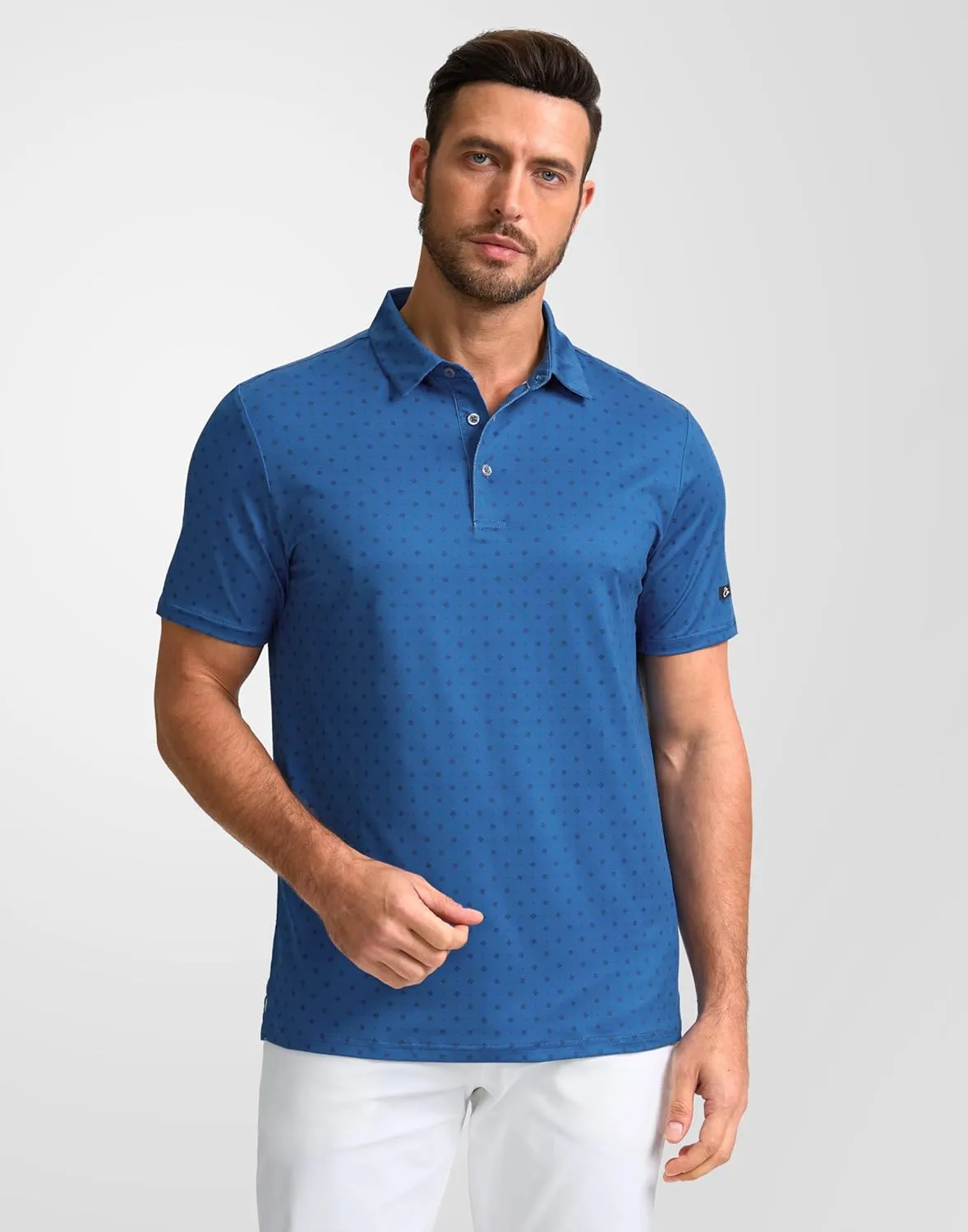 Obla Mens Golf Polo Shirts Short Sleeve Dry Fit Performance Moisture Wicking Casual Print Collared Golf Shirts for Men