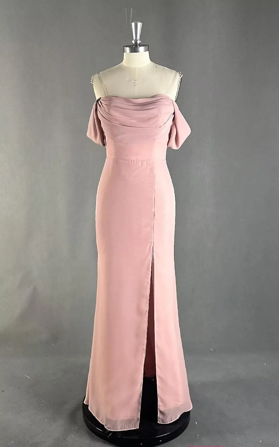 Off The Shoulder Bridesmaid Dress with Slit Chiffon Long Formal Evening Dresses for Women
