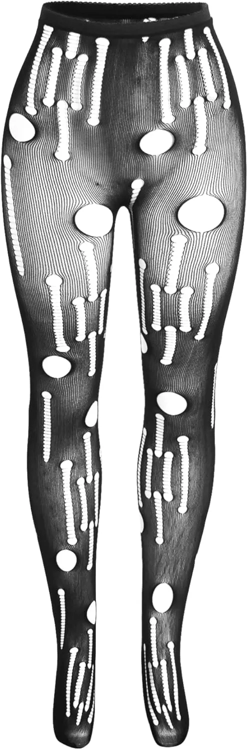 ohyeah Sexy Tights High Waisted Pantyhose for Women Sheer Black Tights Plus Size Fishnet Stockings Holes Leggings (90-265Lbs)