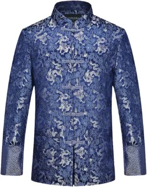 OTFTHPCW Red Silk Jacket Men Autumn Dragon Cheongsam Tops Traditional Chinese Clothing Tang Suit Wedding Jacket