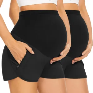PACBREEZE Women's Maternity Shorts Over Belly Quick Dry Workout Athletic Running Shorts with Zipper Pockets