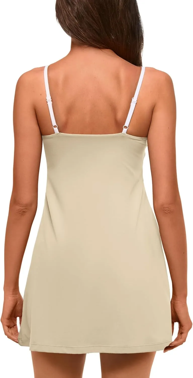 Panadila One Piece Workout Outfit Tennis Dress Athletic Dress Golf Dresses Gym Clothes with Build in Shorts with Pockets