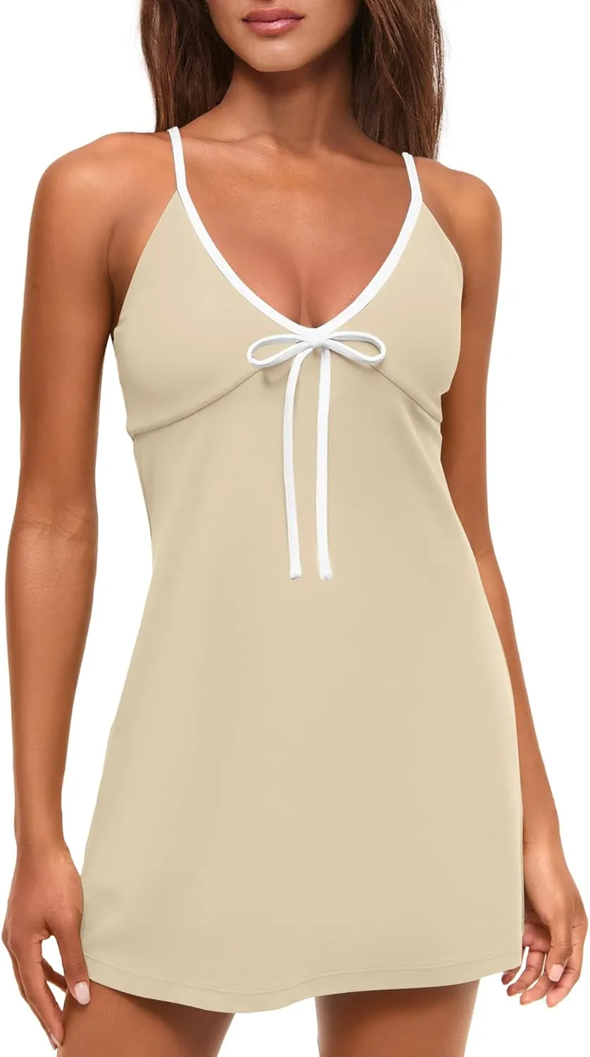 Panadila One Piece Workout Outfit Tennis Dress Athletic Dress Golf Dresses Gym Clothes with Build in Shorts with Pockets