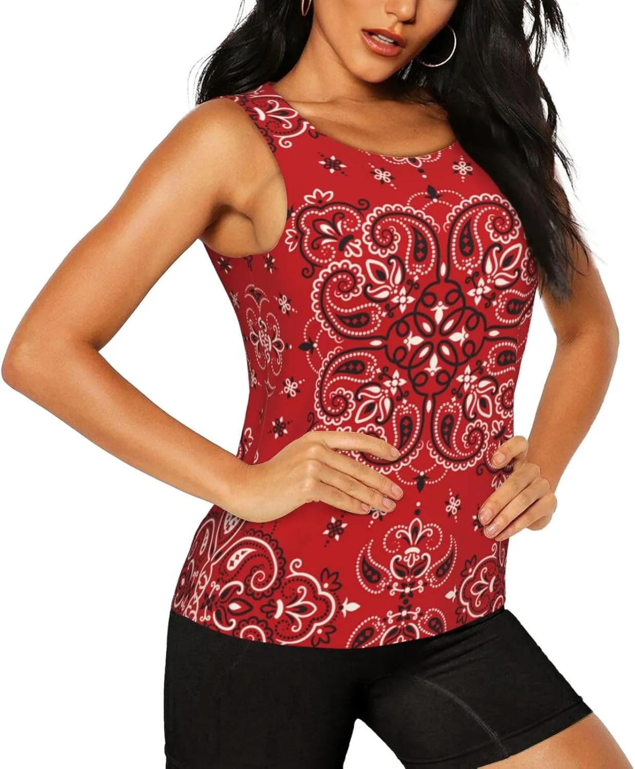 Peynir Paisley Bandana Boho Red Women'S Tank Tops Gym Workout Vest Novelty Graphic Sleeveless Tee Shirt