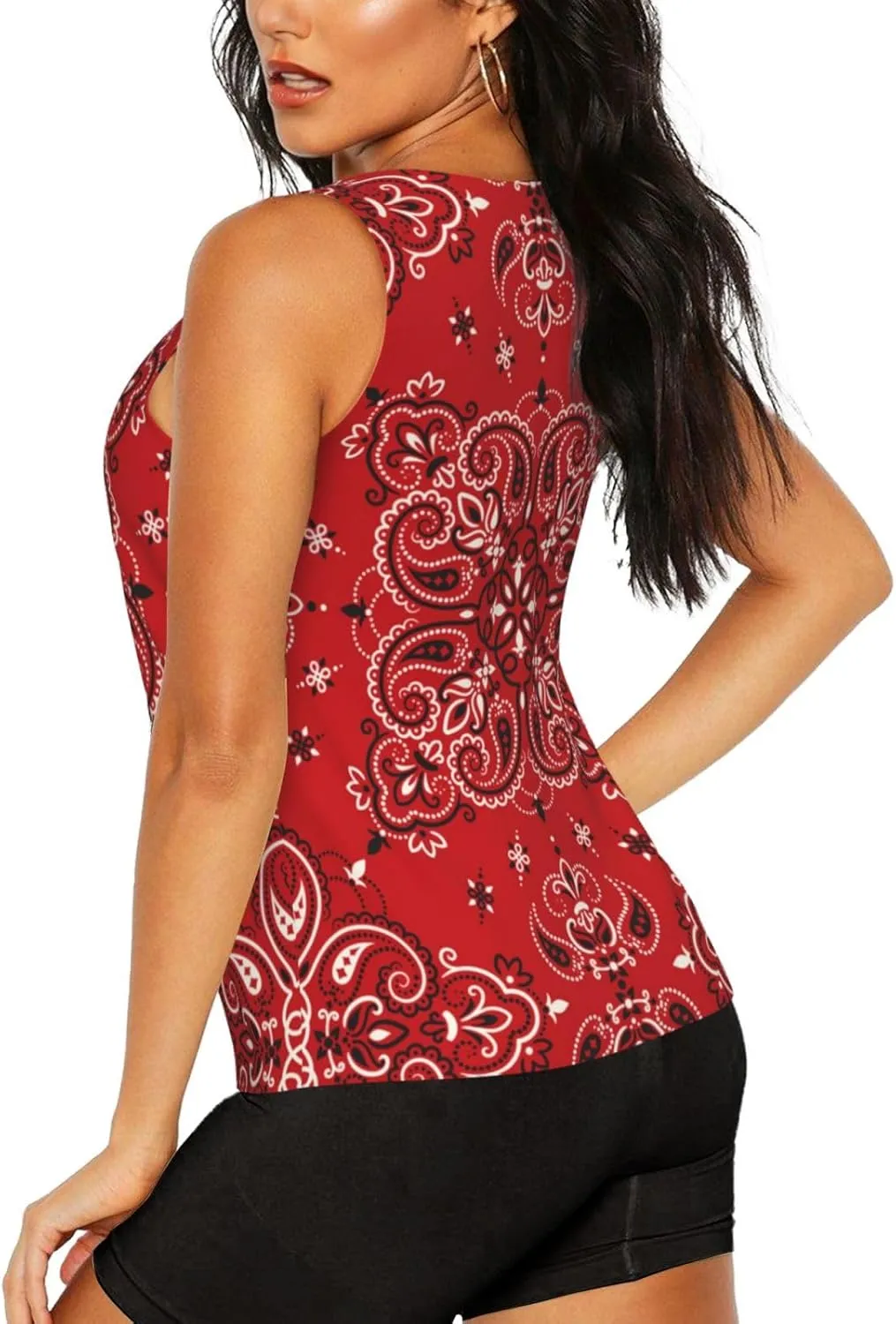 Peynir Paisley Bandana Boho Red Women'S Tank Tops Gym Workout Vest Novelty Graphic Sleeveless Tee Shirt
