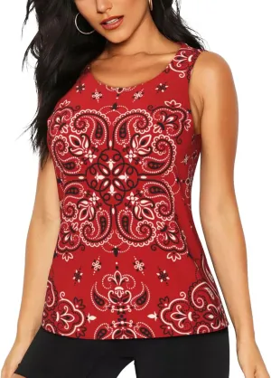 Peynir Paisley Bandana Boho Red Women'S Tank Tops Gym Workout Vest Novelty Graphic Sleeveless Tee Shirt