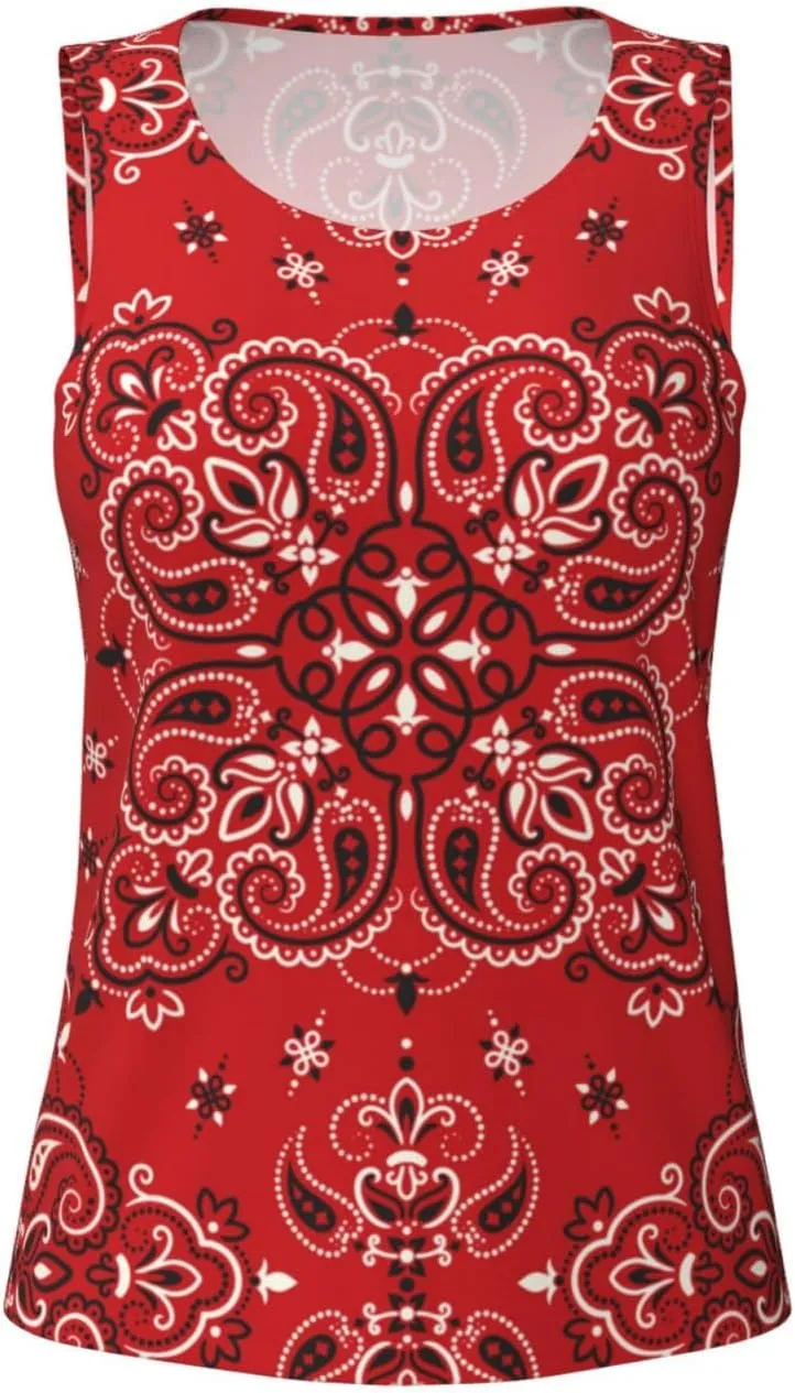 Peynir Paisley Bandana Boho Red Women'S Tank Tops Gym Workout Vest Novelty Graphic Sleeveless Tee Shirt