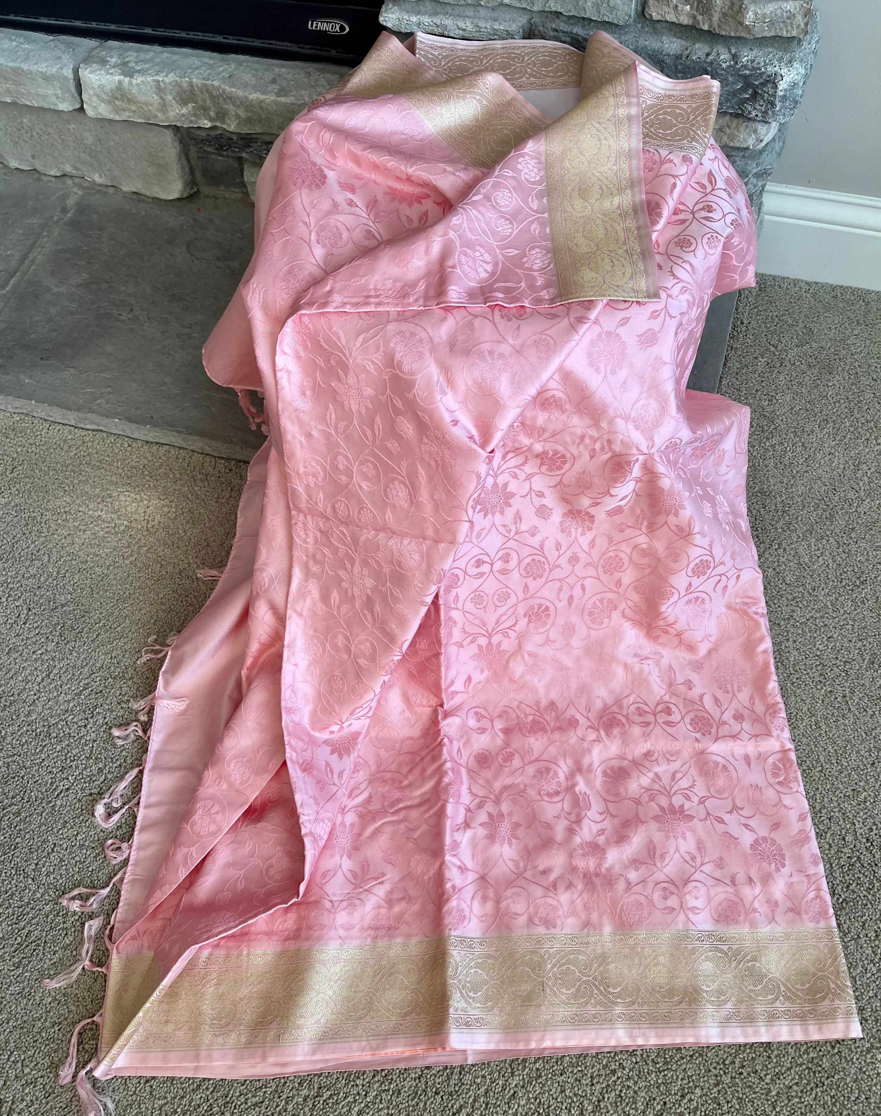 Pink Banarasi Soft Silk Saree with Self Design