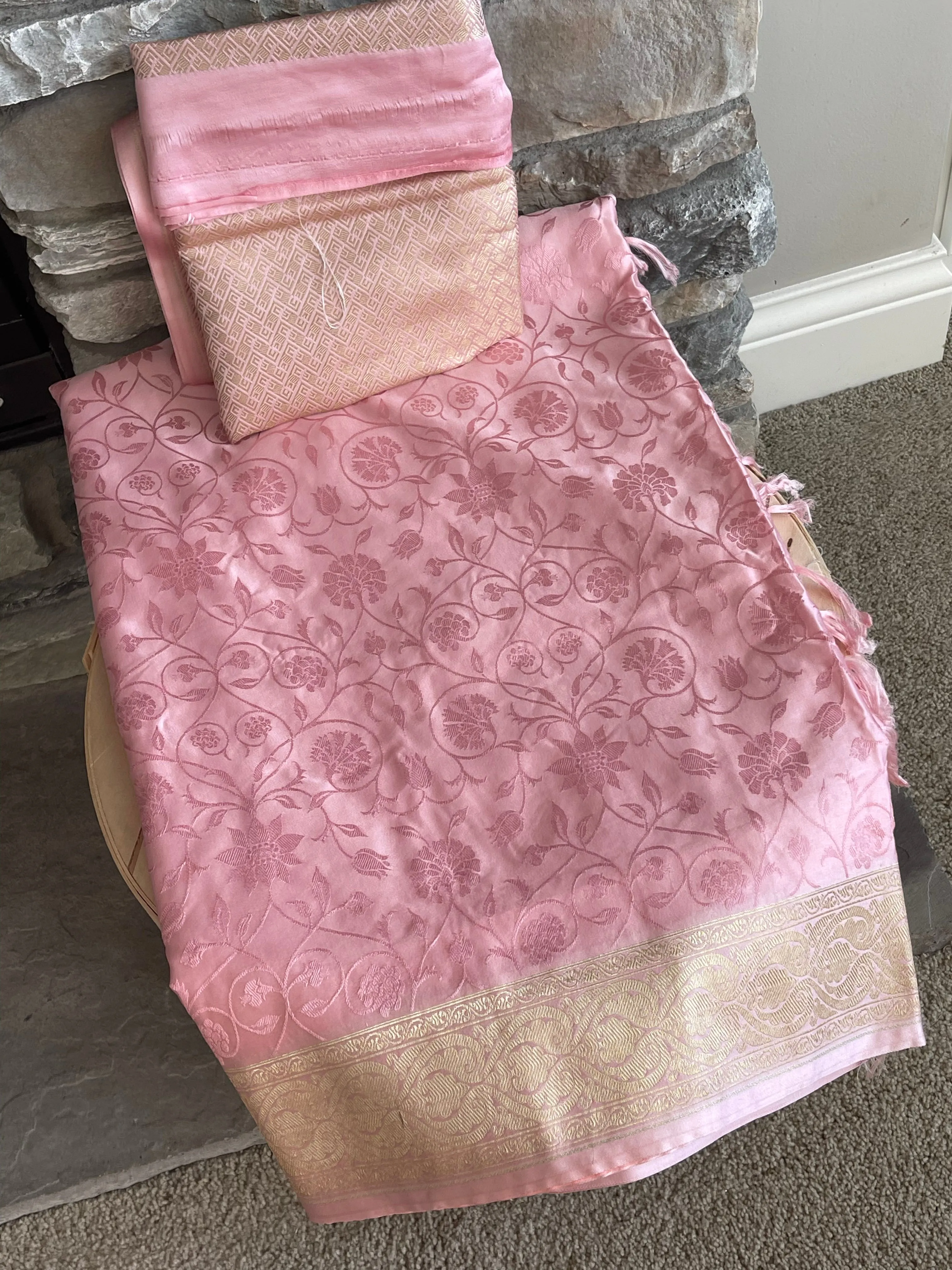 Pink Banarasi Soft Silk Saree with Self Design