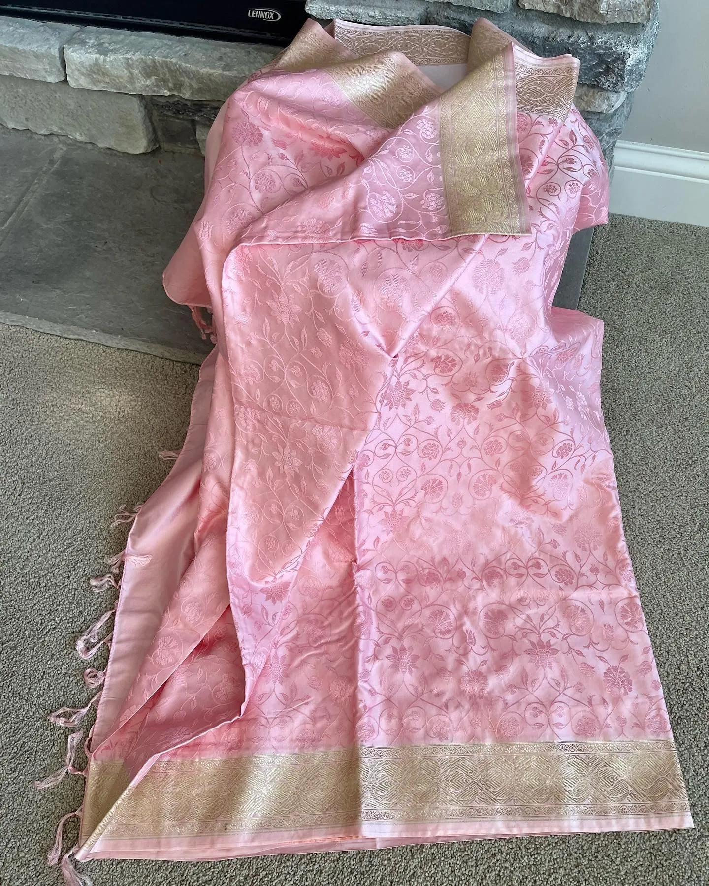 Pink Banarasi Soft Silk Saree with Self Design