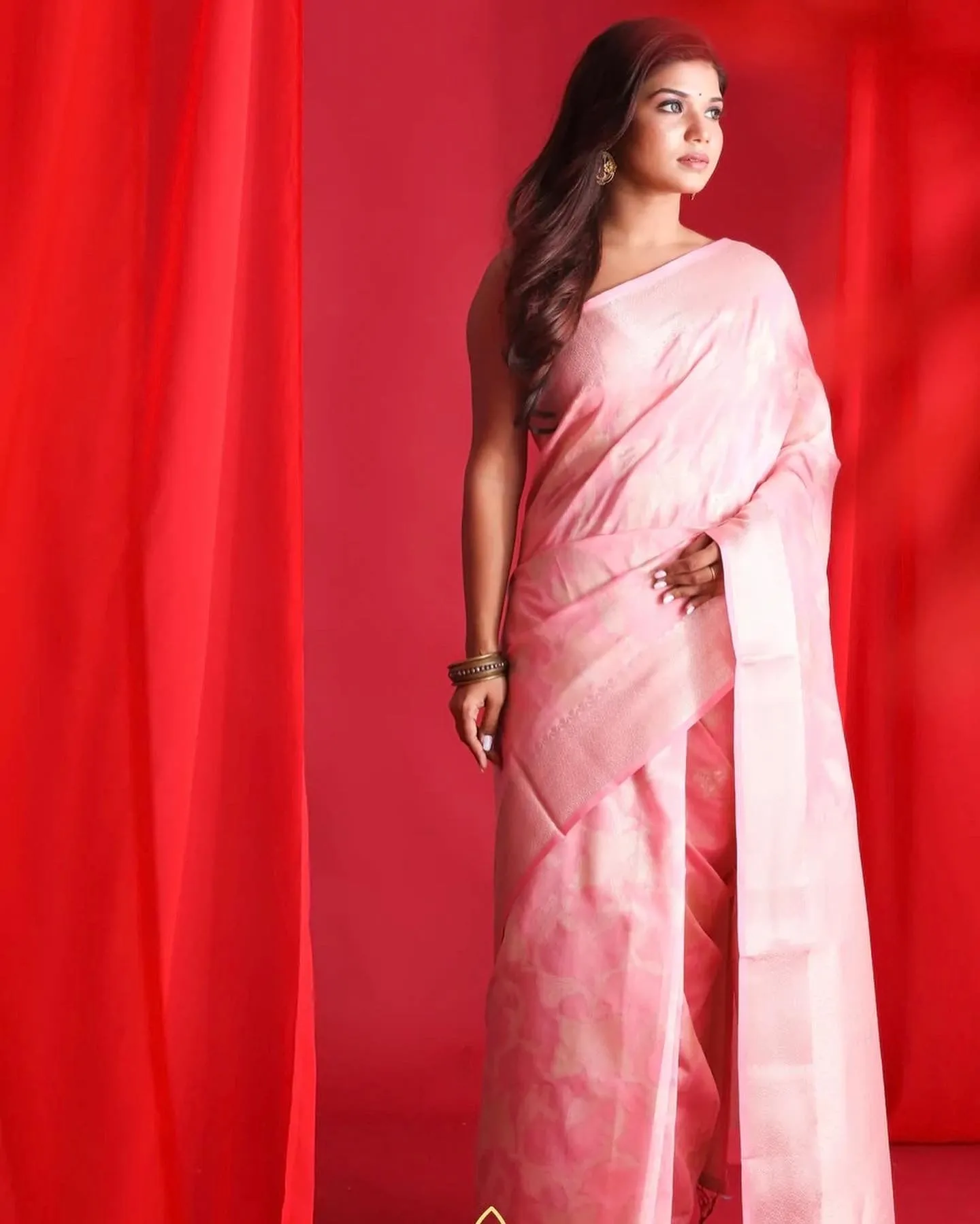 Pink Banarasi Soft Silk Saree with Self Design