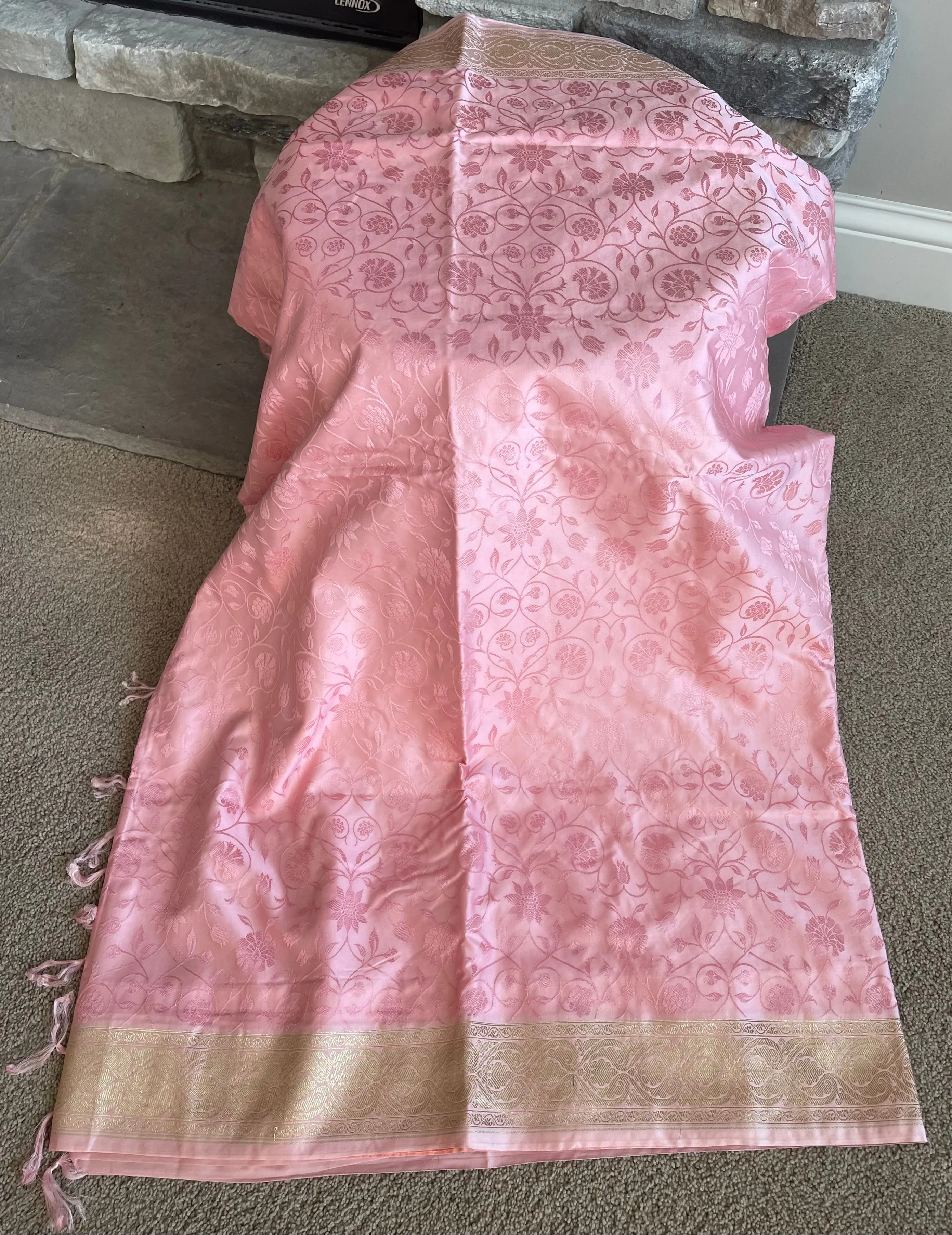 Pink Banarasi Soft Silk Saree with Self Design