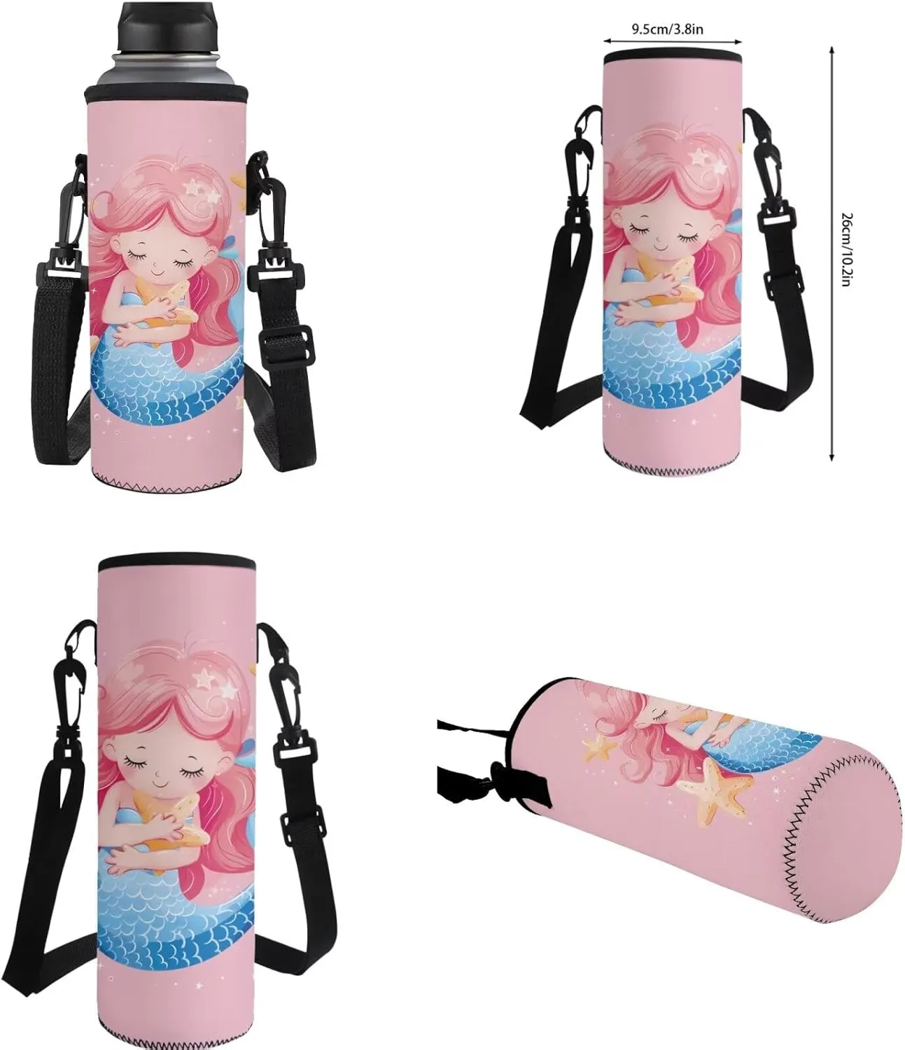 Pink Mermaid Bookbag and Lunch Box Set for Boys 17 Inch Preppy Backpacks for Teen Girls Pencil Case Kids Insulated Water Bottle Carrier 4 Piece Large Capacity Easy Clean Lightweight