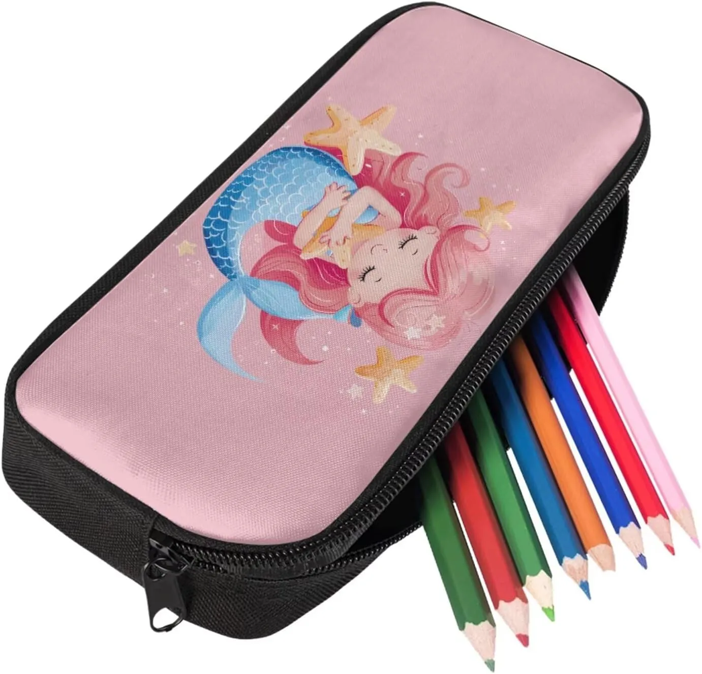 Pink Mermaid Bookbag and Lunch Box Set for Boys 17 Inch Preppy Backpacks for Teen Girls Pencil Case Kids Insulated Water Bottle Carrier 4 Piece Large Capacity Easy Clean Lightweight