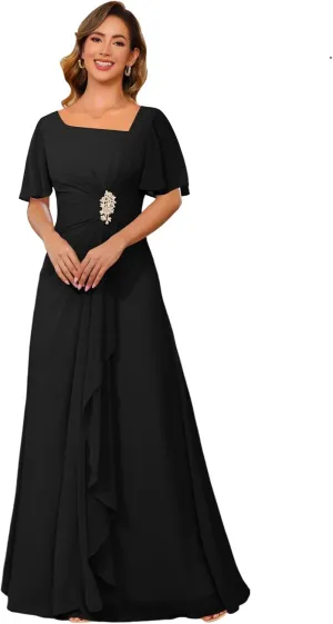 Plus Size Flutter Sleeves Mother of The Bride Dresses Ruffles Beaded Chiffon Ruched Formal Dresses 2025 RA057