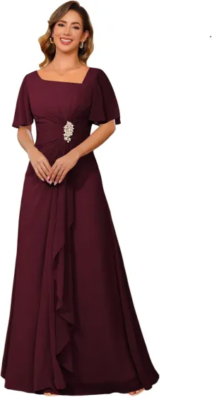 Plus Size Flutter Sleeves Mother of The Bride Dresses Ruffles Beaded Chiffon Ruched Formal Dresses 2025 RA057